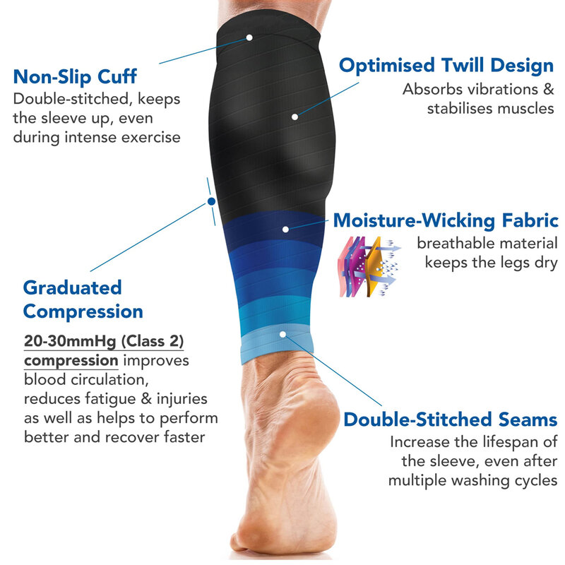 Manchons de compression de mollet pour hommes et femmes, attelle de tibia sans pieds, chaussettes de compression pour la course et les infirmières, 20 mmhg à 30mmhg, 1 paire
