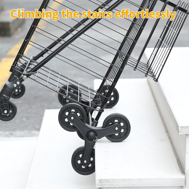 Grocery Shopping Cart with 360° Rolling Swivel Wheels Stair Climber Utility Cart Easily Collapsible Cart with Tri-Wheels