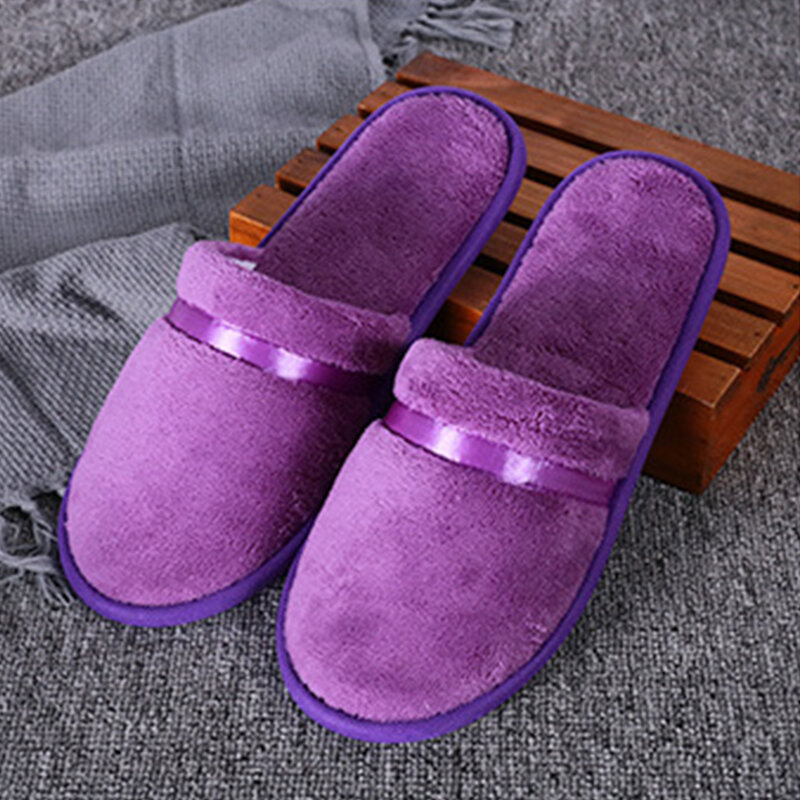 Zapatillas desechables antideslizantes de lana de Coral para Hotel, sandalias de alta calidad, suaves, con todo incluido, Color olid, cálidas, 1 par