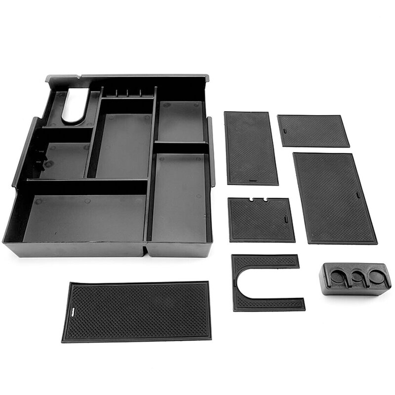 Car Interior Center Console Armrest Storage Box Organizer Tray Black Plastic Fit for Toyota Tundra 2014 2015 2016 2017 2018 2019