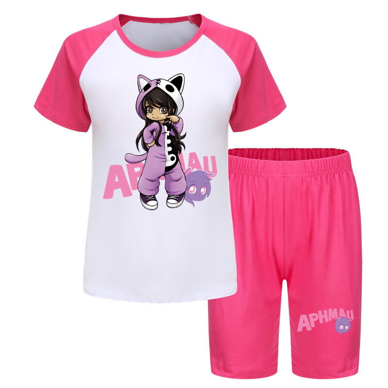 Aphimau-子供服セット,半袖トップスとショーツ,カジュアルスポーツウェア,2個