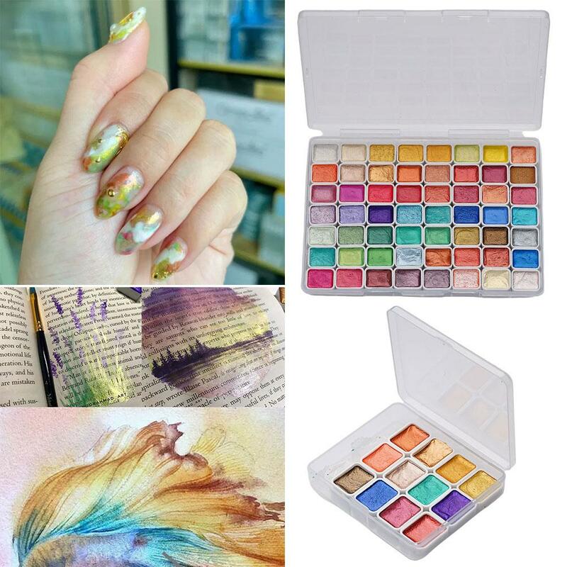 12-56 colors Pearlescent Watercolor Pigment water paint Draw Glitter Powder Flowers Nails Set