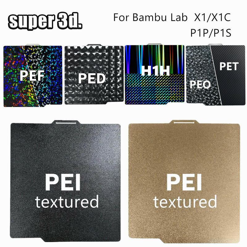 Upgrade Black PEI Sheet for Bambu lab x1 P1P pey build plate Smooth 5D PED Plate PEO Heatbed for Bambulabs x1 Carbon PET Sheet
