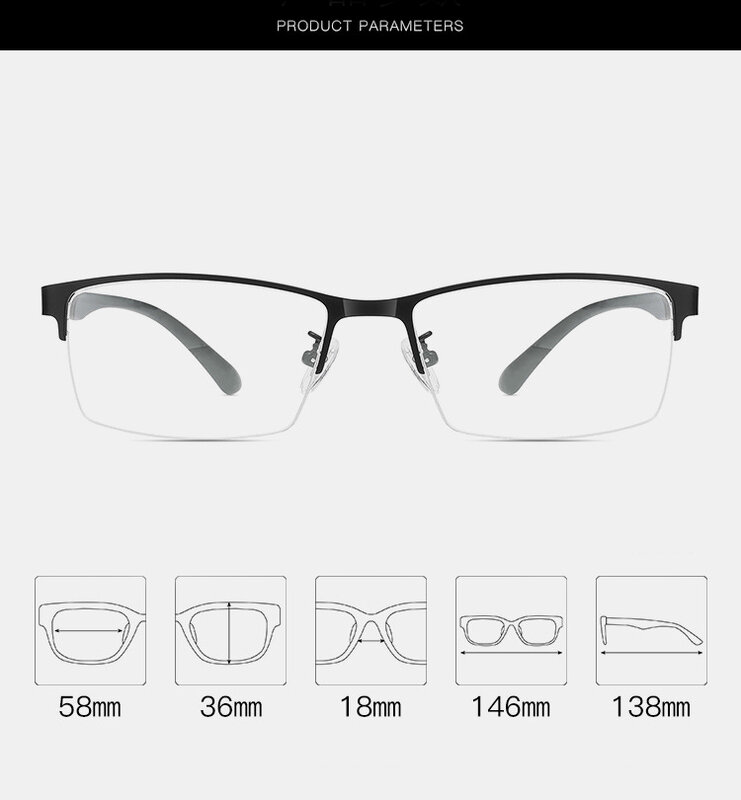 Kacamata Resep Pria Bingkai Modis Kacamata Berbingkai Simi Kacamata Optik Lensa Bunglon Antisinar Biru