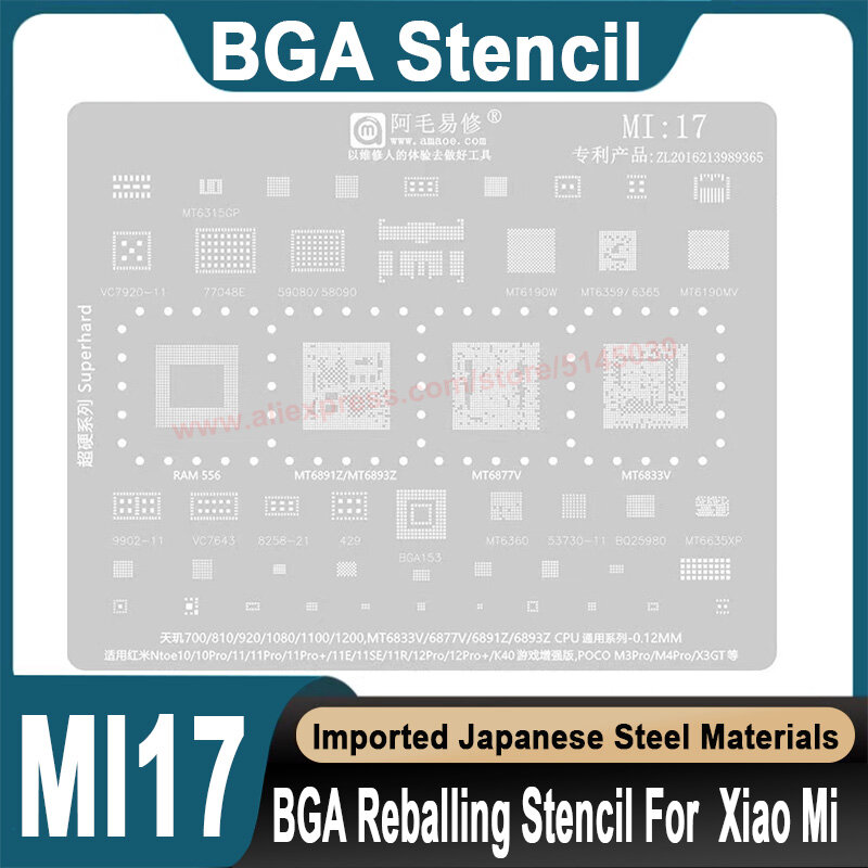 Stensil BGA untuk Xiaomi RedMI Note 12 11 10 Pro Plus 11E 11SE K40 MT6833 MT6893 CPU stensil penanaman ulang biji timah stensil BGA