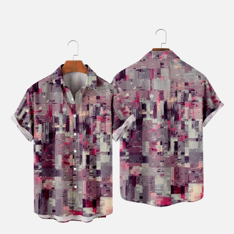 Camisa havaiana masculina camisa de moda listrado xadrez único botão camisa 3d impresso confortável casual manga curta praia camisas