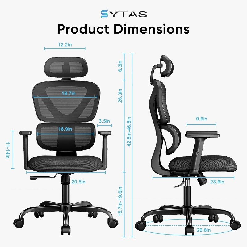 High Back Mesh Ergonomic Office Chair with Lumbar Support and Adjustable Headrest, Executive Swivel Computer Chairs