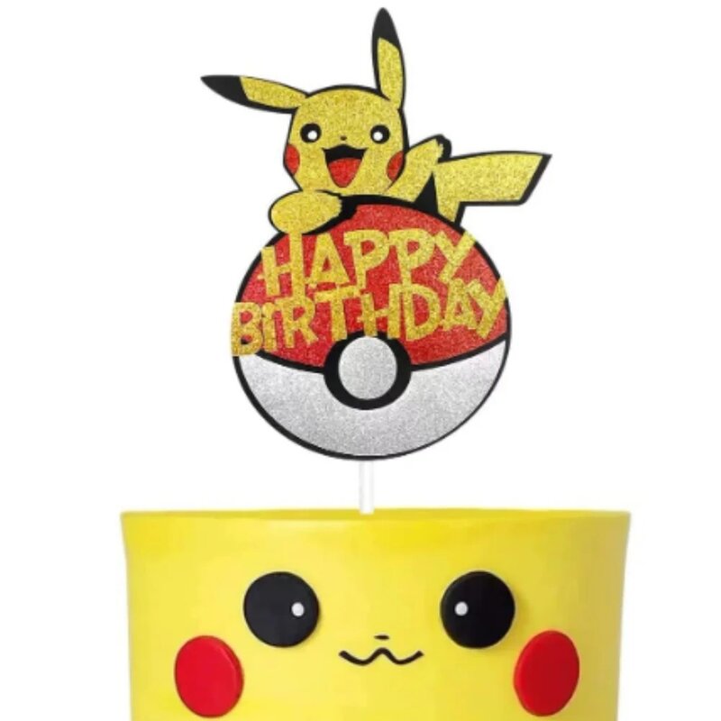Adorno de Pokémon para pastel de feliz cumpleaños, decoración de Pikachu de dibujos animados, suministros de fiesta, Cumpleaños de Niños, decoración DIY para Baby Shower