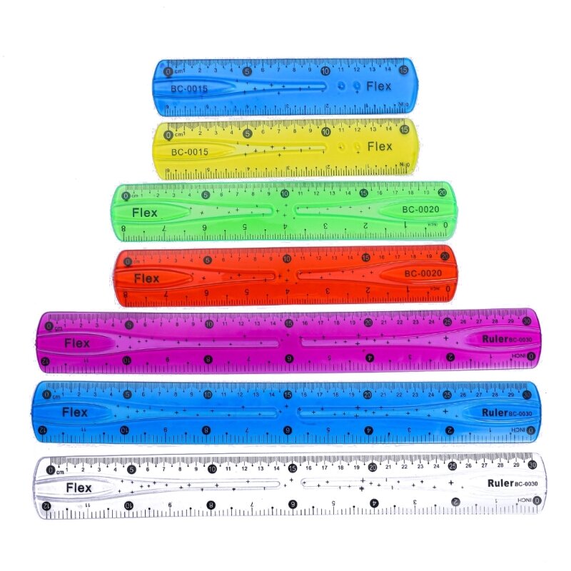 Flexible Ruler, Soft Bendable Ruler Plastic Ruler with Inches and Metric Colorful Bendier Ruler Shatterproof for Student