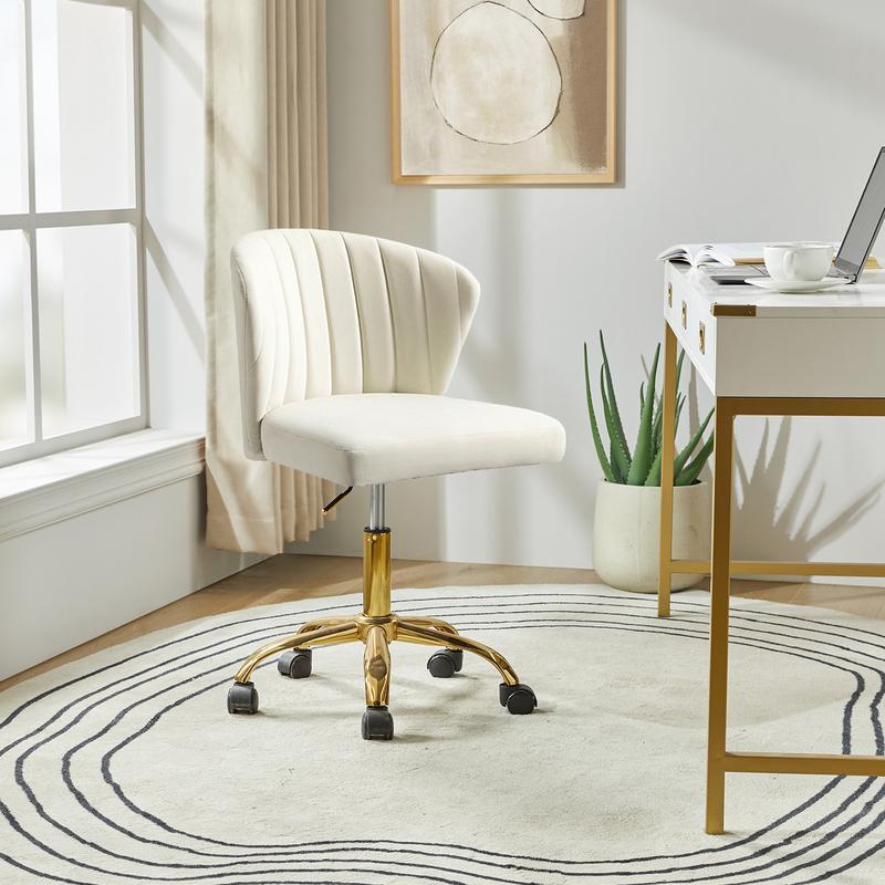 Domowe bezramienne aksamitne krzesło biurko krzesła na kółkach złota baza, nowoczesne aksamitne słodkie krzesło biurowe bez rękawa, regulowane