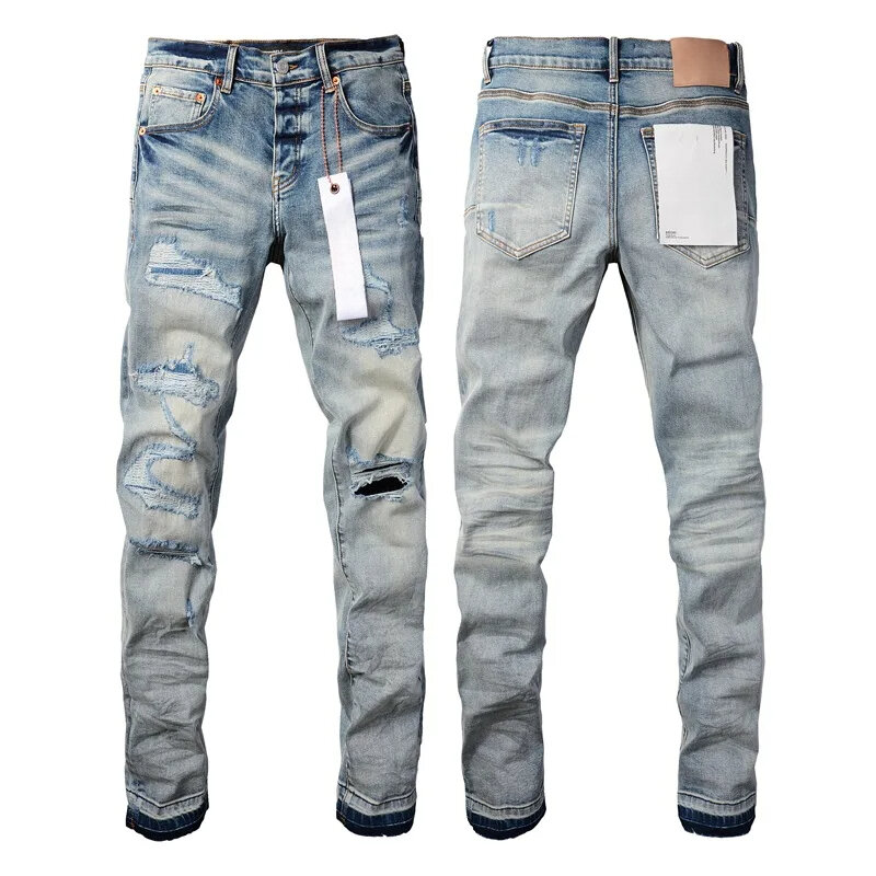 Jeans di marca ROCA viola di alta qualità con toppe con foro invecchiato riparazione di moda pantaloni Skinny in Denim a vita bassa taglia 28-40