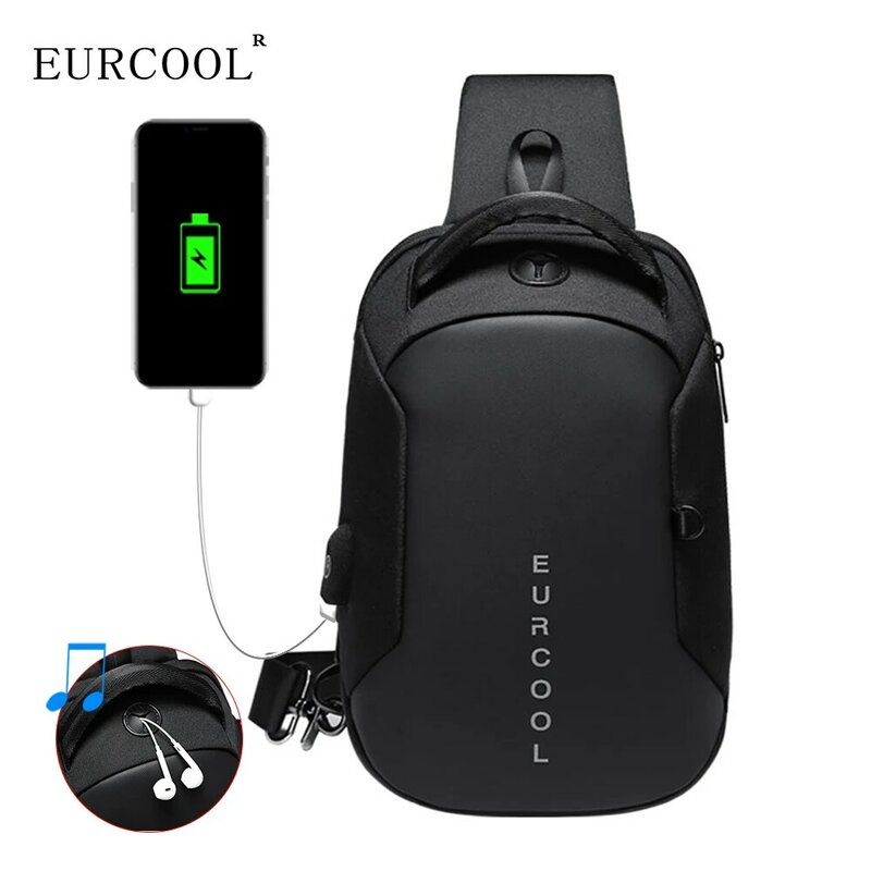 メンズ多機能クロスボディチェストバッグ,USB充電ポート付きメンズチェストバッグ,防水ショルダーバッグ