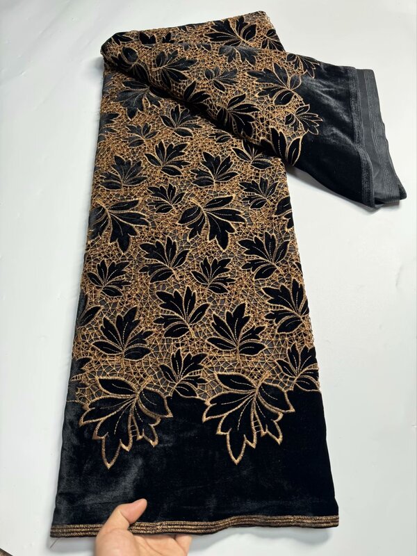 Французская бархатная кружевная ткань с блестками 2024, Высококачественная африканская Бархатная кружевная ткань, нигерийское кружево для шитья женских платьев 5 ярдов