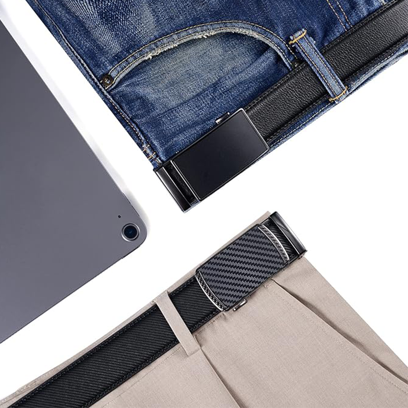 PlusZis-Cinturón de trinquete de cuero con hebilla automática para hombre, cinturón de negocios de moda para vestido, talla grande
