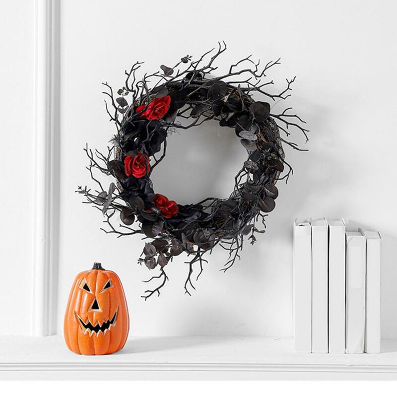 Венок на Хэллоуин, жуткая Реалистичная гирлянда из мертвой ветки, венок из черных цветов для праздничного украшения двери и стены