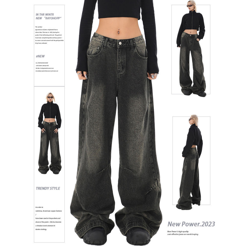 High Waist Women Black Jeans Hip-hop Style Fashion Vintage Streetwear Y2K Wide Leg Jean 2024 Female Trouser Baggy Denim Pants