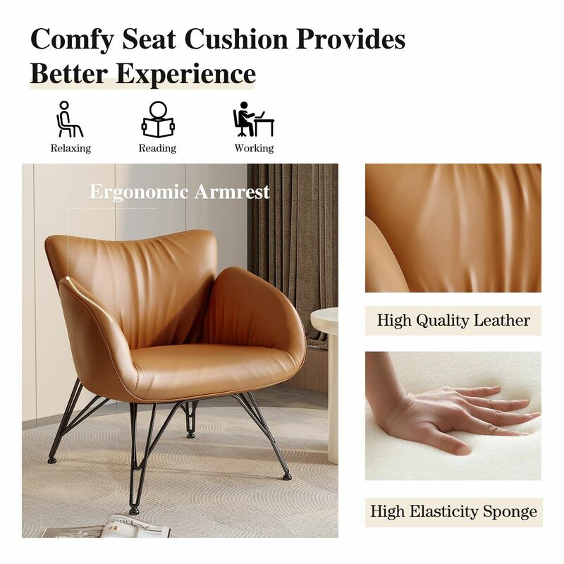 Fauteuil d'appoint en cuir avec cadre en acier, chaise simple moderne, salon