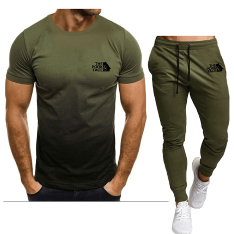 Camiseta de manga curta masculina e calças de treino, fato esportivo casual fitness, roupas esportivas, conjuntos 2 peças