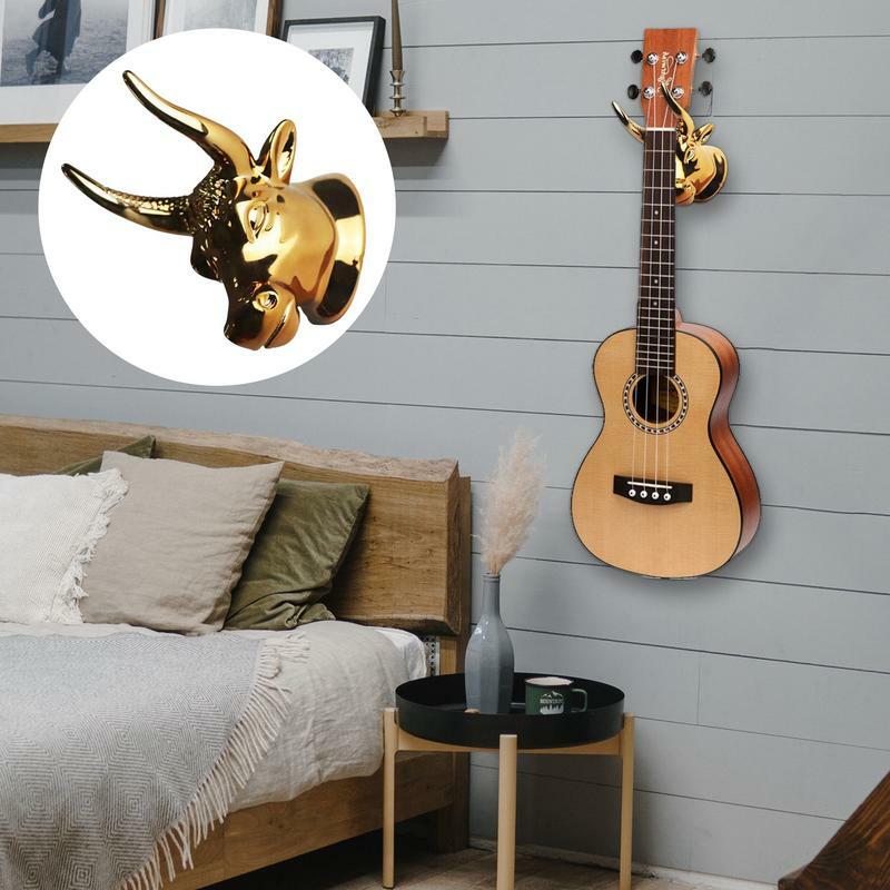 1 conjunto criativo cabeça de touro ukulele gancho montado na parede da guitarra gancho gancho gancho de parede suporte para baixo guitarra ukulele