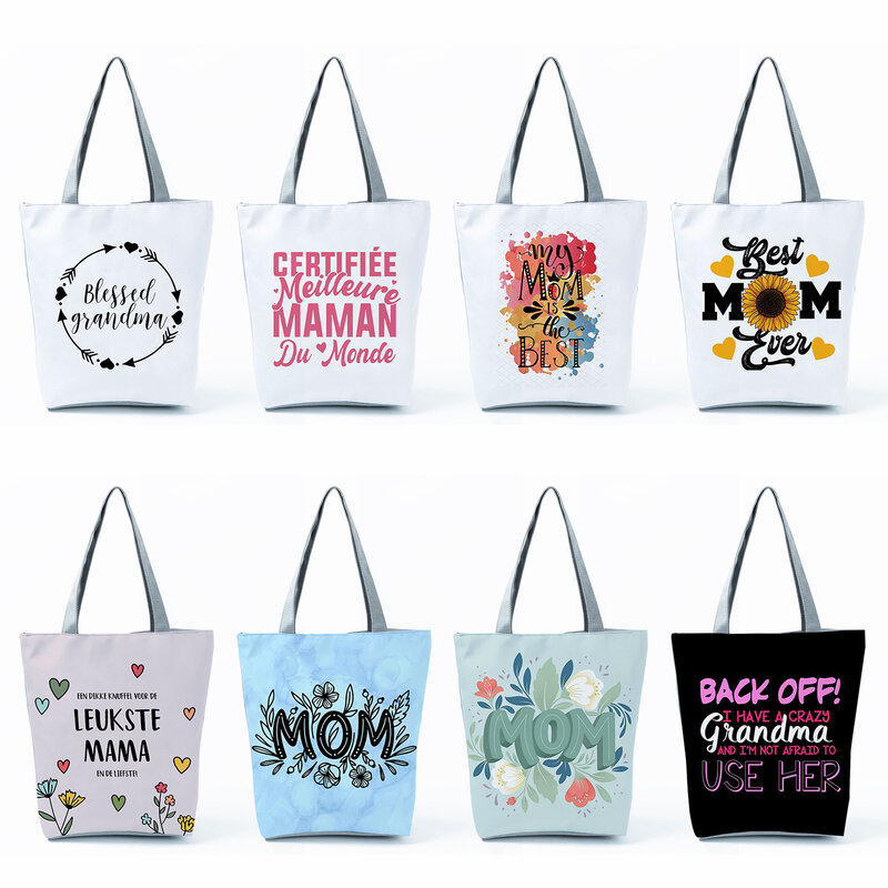 Creativity Mothers Printed Fashion Tote Women Shoulder Bags Custom Pattern Foldable Art Design MOM Letter Handbags High Capacity
