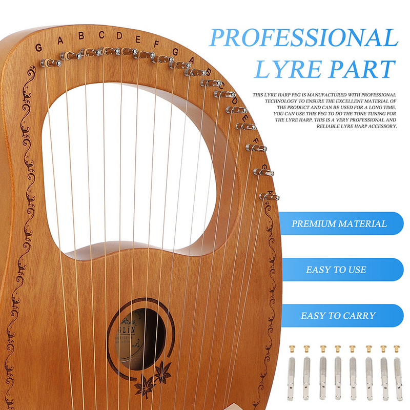 Lyre Strings Harp Snaar Pegrelacing Onderdelen Tuning Pinnen Kit Set Pin Sleutel Veranderen Deel Praktische Nagel Duurzaam Volledig Accessoire