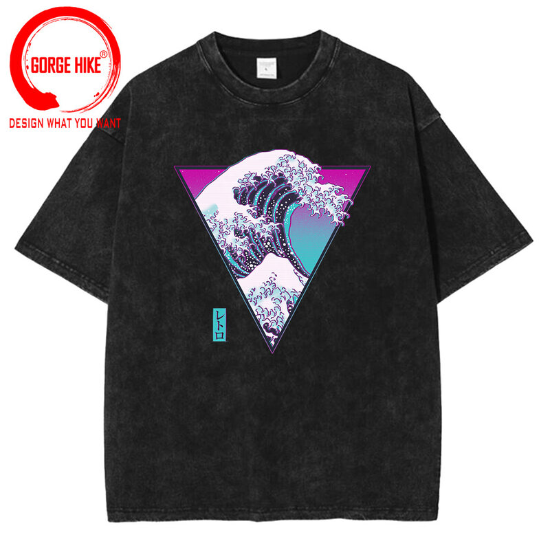 Kanagawa-Camiseta japonesa de La Gran Ola para hombre, camisetas Vintage de manga corta de algodón lavado, camisetas de moda para hombre 2023