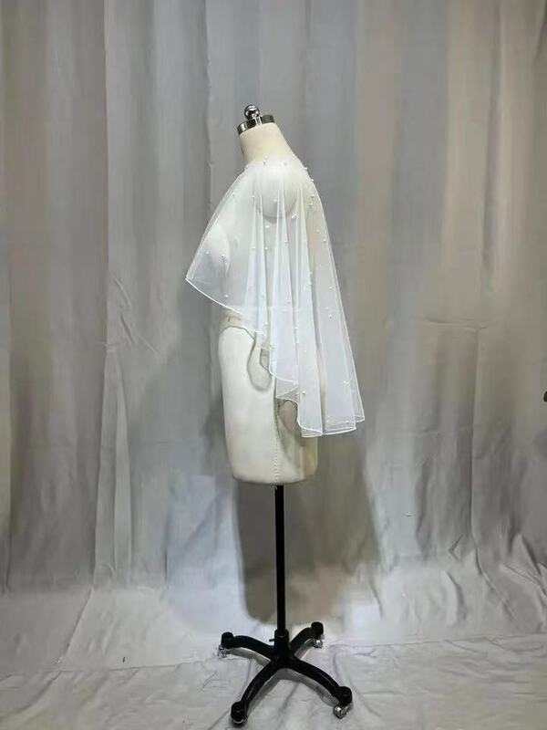 2024 Aksesori pernikahan MYYBLE Bolero jubah pengantin mutiara jubah pernikahan pendek depan belakang panjang wanita bungkus Cape syal malam