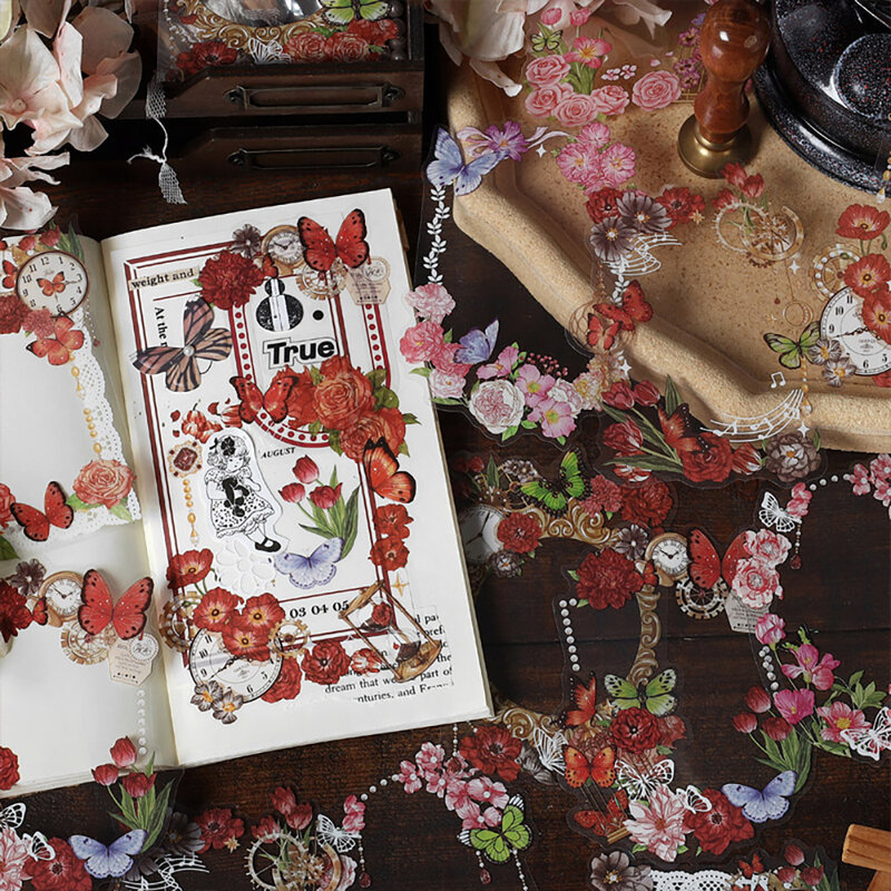 10 lembar bunga hewan peliharaan antik stiker tahan air DIY buku tempel buku pegangan album bahan dekoratif alat tulis
