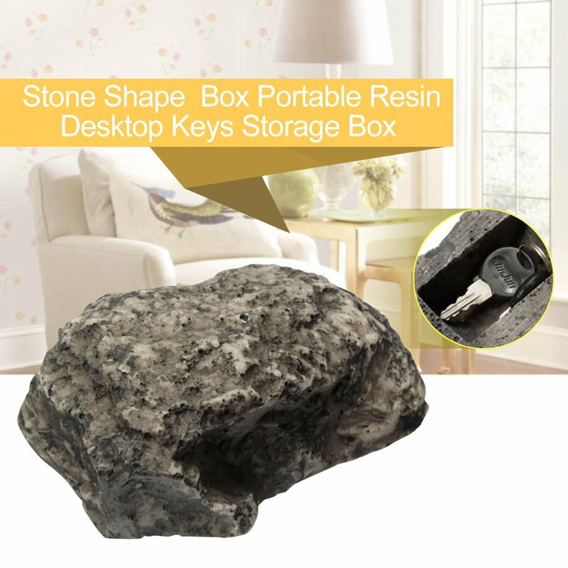 Kotak penyimpan keamanan bentuk batu, kotak penyimpan kunci Desktop Resin ukuran kecil portabel