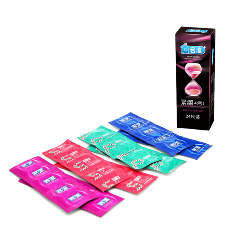 Mainan seks kondom 24/30 buah 4 jenis lengan Penis Penis lateks alami kondom halus kontrasepsi pasangan untuk produk seks pria