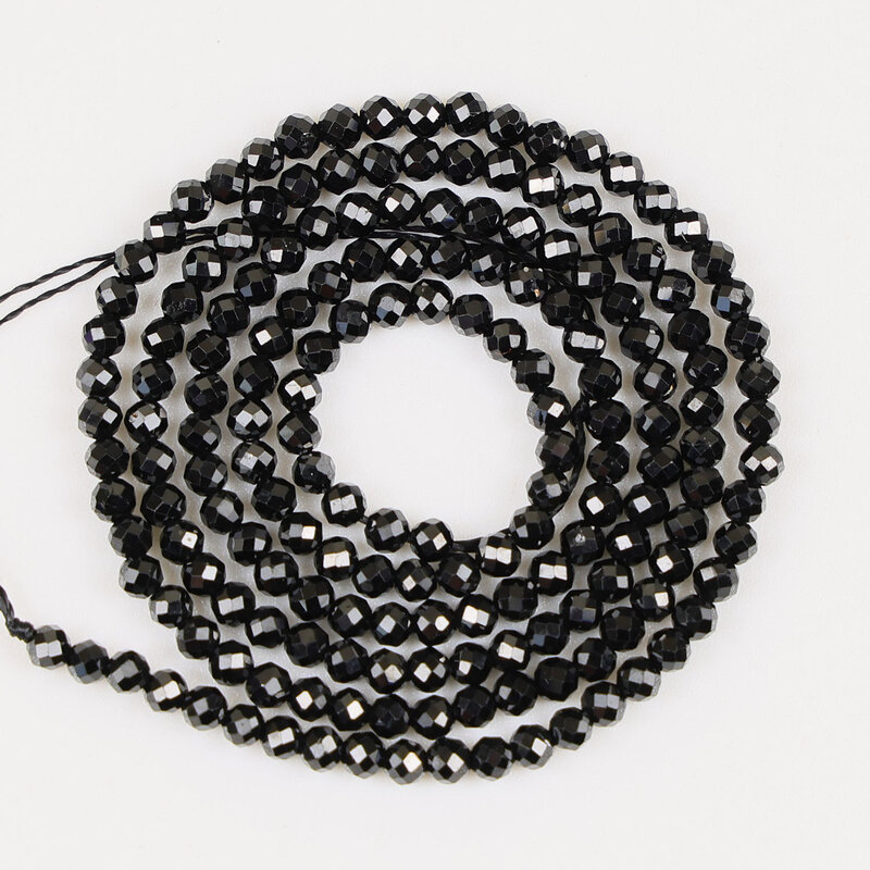 Naturalny czarny Spinel 2 3 4mm okrągłe, fasetowane luźny akcesoria do koralików do biżuterii naszyjnik bransoletka kolczyk