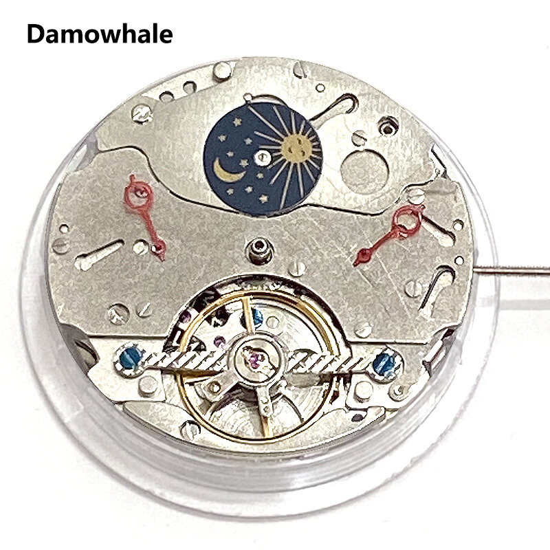 Damowhale-Accessoires de montre fabriqués en Chine, mouvement mécanique multifonctionnel, cadran soleil et lune, roue pivotante à cinq broches