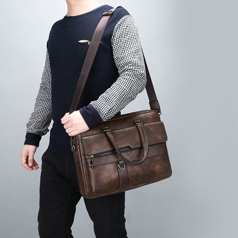 New Men Briefcase Bag Classical Retro PU Leather Luxury Brand Business Handbag Male Crossbody Shoulder Bag Laptop Computer Case