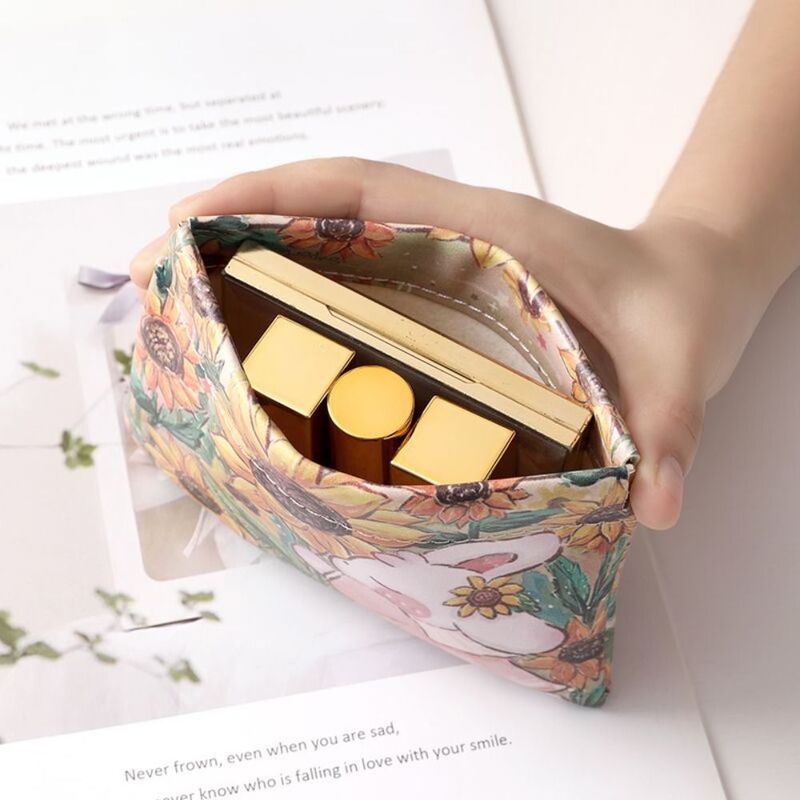 Portamonete portatile in PU borsa cosmetica con stampa coniglietto impermeabile chiusura automatica Mini borse portaoggetti da donna