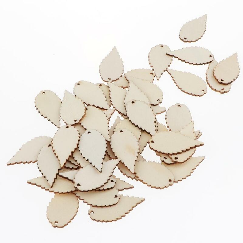 50x Natural Wood Pieces Wooden Leaves Embellishments Tags Scrapbooking Cards