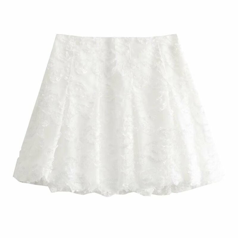 Женская Повседневная жаккардовая мини-юбка TRAFZA, плиссированная юбка-фонарик на молнии, Модная элегантная уличная Юбка со складками, лето 2024