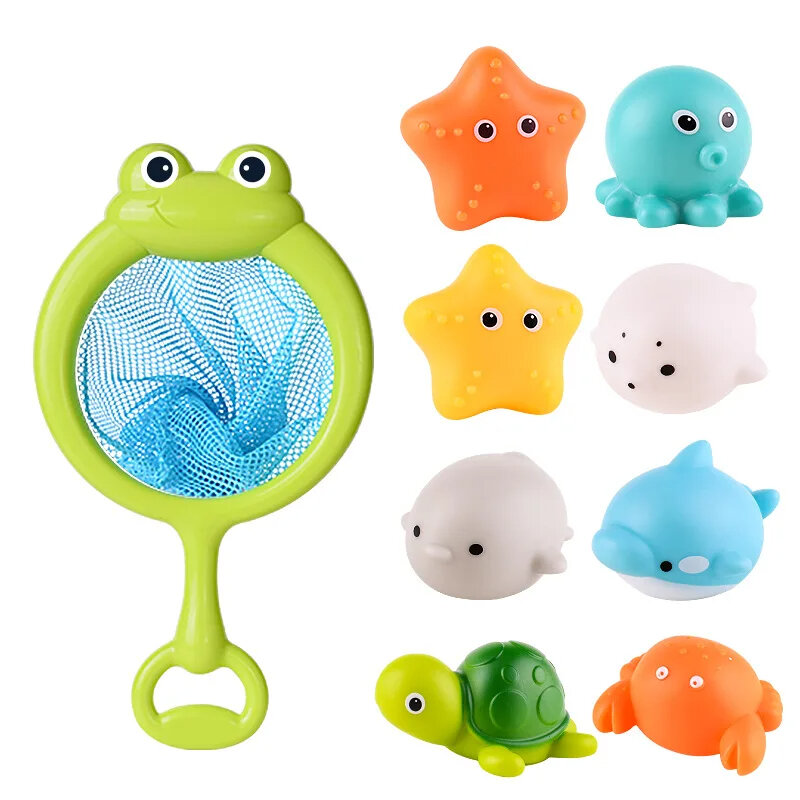 아기 목욕 장난감, 귀여운 야광 부유 동물, 수영 물 빛 놀이 장난감, 아기 욕조 그물 낚시 동물 목욕 장난감