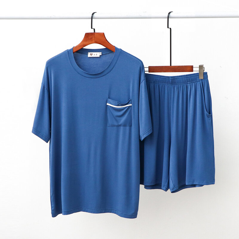 Männer Solide Modal 2Pcs Shirt & shorts Casual Runde Neck Home Kleidung Oversize 3Xl Pyjamas Anzug Baggy Elastische Taille nachtwäsche