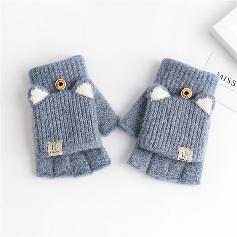 1 Paar Leuke Winter Handschoenen Voor Kinderen Kids Winter Warm Houden Zoete Gebreide Convertible Flip Top Vingerloze Wanten Outdoor Handschoenen