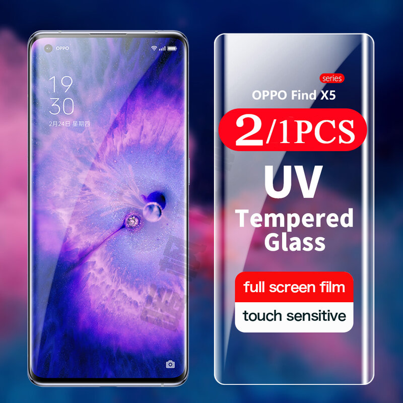 Protector de pantalla para teléfono móvil OPPO Find X5 pro, película protectora de vidrio templado UV Find X3 X2, 2/1 piezas