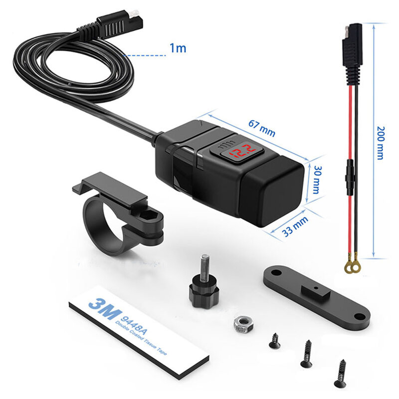 Carregador USB para motocicleta com voltímetro, QC3.0 PD, carregamento rápido, adaptador rápido, tomada de 12V