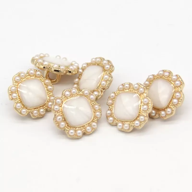 10pcs Flower Pearl Wome Shirt Gold Metal Vintage Buttons For Clothing Coat Wedding Dress Decorative Sewing Accessories Wholesale