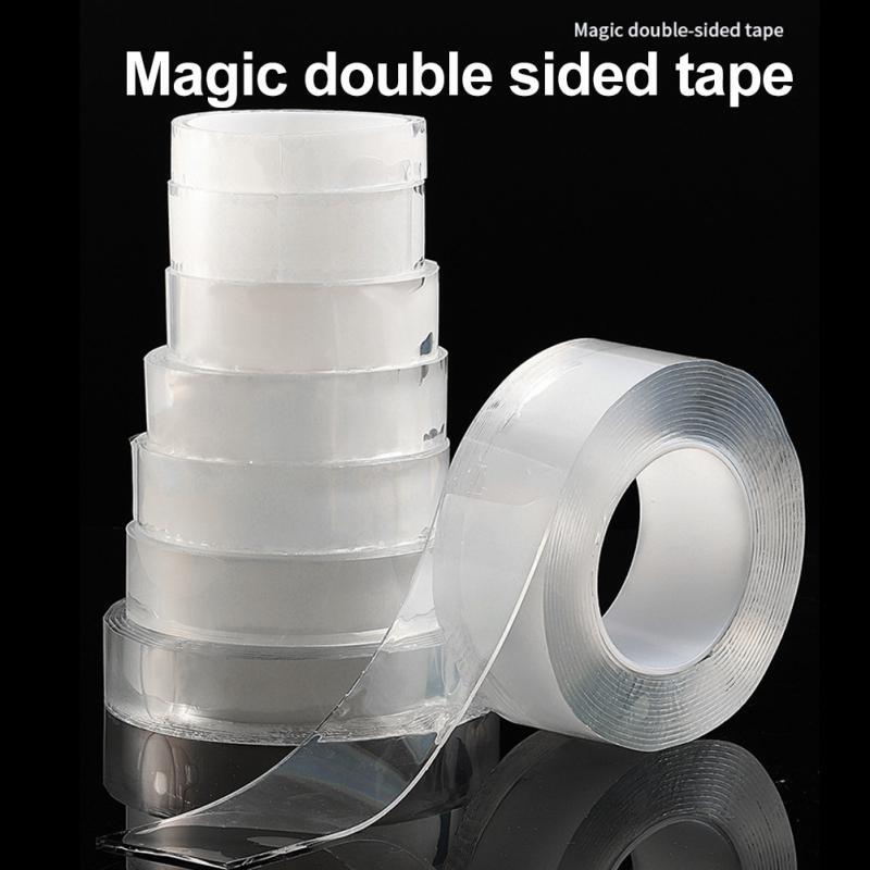 Fita Nano Dupla Face Transparente, Fita adesiva adesiva adesiva impermeável reutilizável para dois lados, sem traço, 1 m a 5m