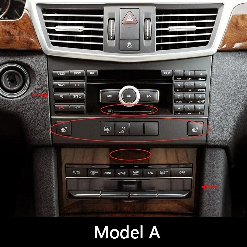 Consola Car Center Ar Condicionado CD Decoração Quadro Adesivos, Fibra De Carbono, Cor Preta, Mercedes Benz Classe E W212 2009-11