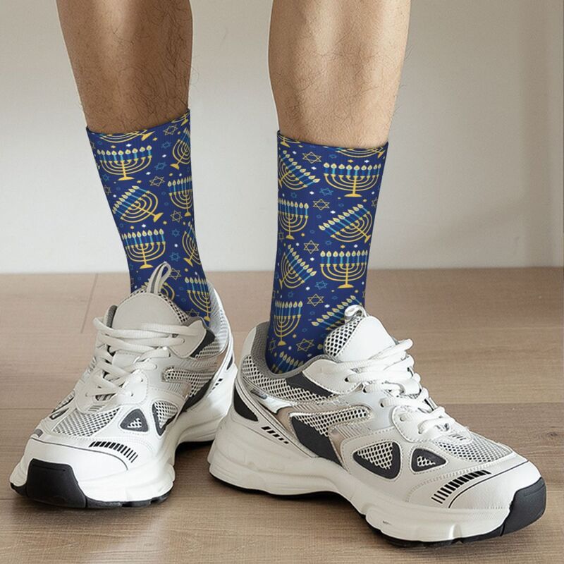 Hanukkah Pattern Printing Socks para homens e mulheres, adorável aplicável meias, vestir presente, ano