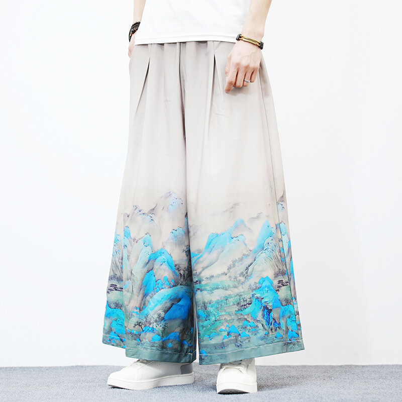 Odzież męska luźna szeroka spodnie nogawkowe siniscism chiński obraz drukowane spodnie letnie spodnie dresowe męskie Plus-size 5XL