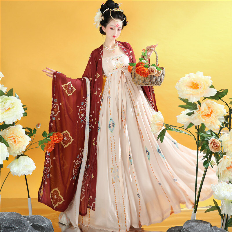 Vestido de princesa Hanfu DE LA Dynasty Tang para mujer, traje de baile antiguo, ropa tradicional y elegante, trajes de escenario con bordado Hanfu