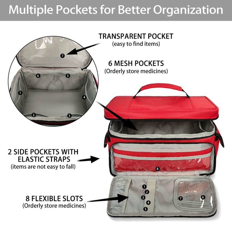 Tas penyimpanan medis tas kit pertolongan pertama perjalanan tas pertolongan pertama pengatur botol pil untuk perjalanan tempat kerja Mobil