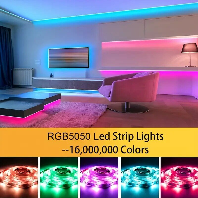 شريط إضاءة ليد ذكي RGB ، ميكروفون مدمج ، تغيير لون الموسيقى ، يعمل بمنفذ USB ، جهاز تحكم عن بعد بتطبيق ، أو ، 100 قدم