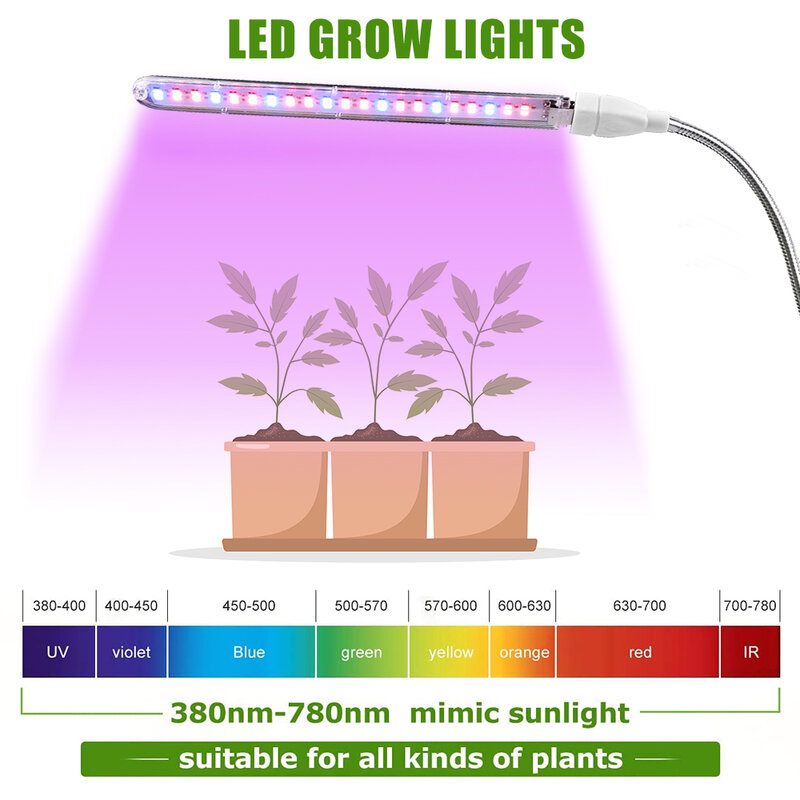 LED Full Plant Growth Light, Lâmpada de planta interior, Flower Seedling, Estufa, Fitolampy, USB, 5V